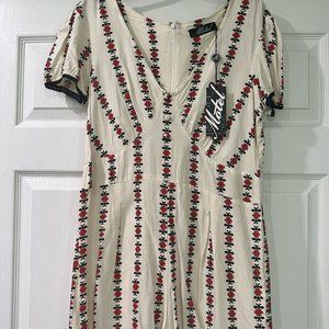 NWT Motel Romper in Ivory Red Floral Print